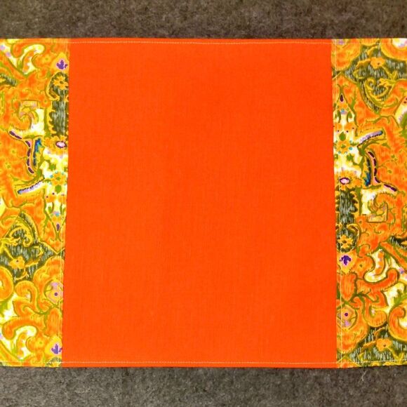 NEW Set of 4 Luxury Placemats - Orange Linen and Floral silk - Picture 3 of 5